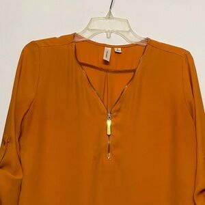 Tacera Mustard Blouse with Gold Zipper
